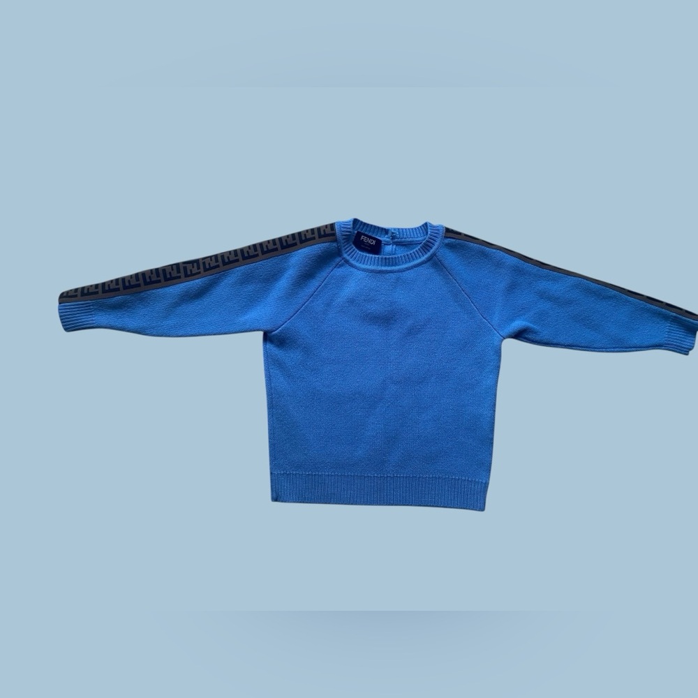 Fendi Blue Crewneck FF logo-embroidered wool sweater